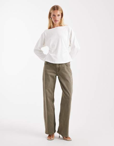 ASOS DESIGN low rise baggy jeans in khaki 