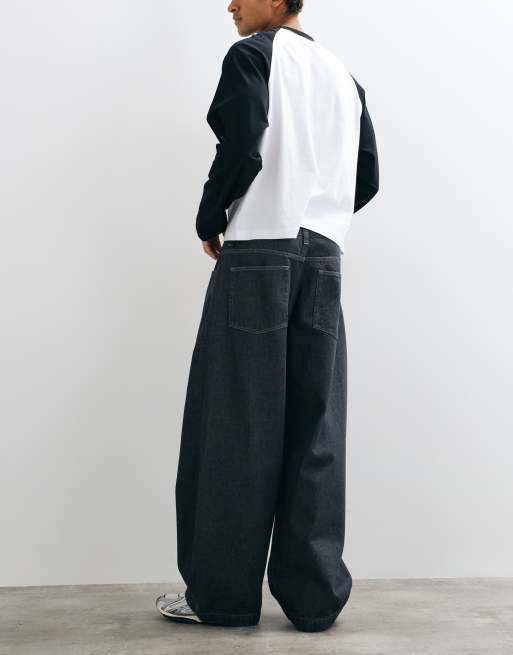 ASOS DESIGN jeansy barrel w surowym czarnym spraniu, 3 z 5