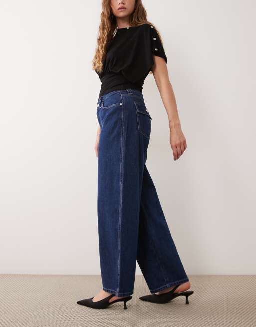 ASOS DESIGN jeansy barrel z klapami kieszeni w średnim odcieniu, 2 z 5