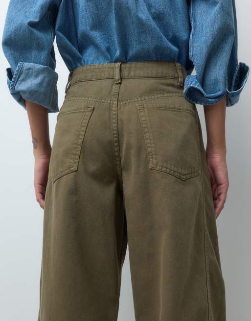ASOS DESIGN jeansy barrel z kokardą w kolorze khaki, 5 z 5