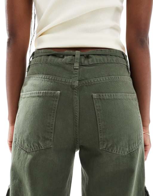 ASOS DESIGN – Jeansy bojówki z baryłkowymi nogawkami w kolorze khaki, 4 z 5