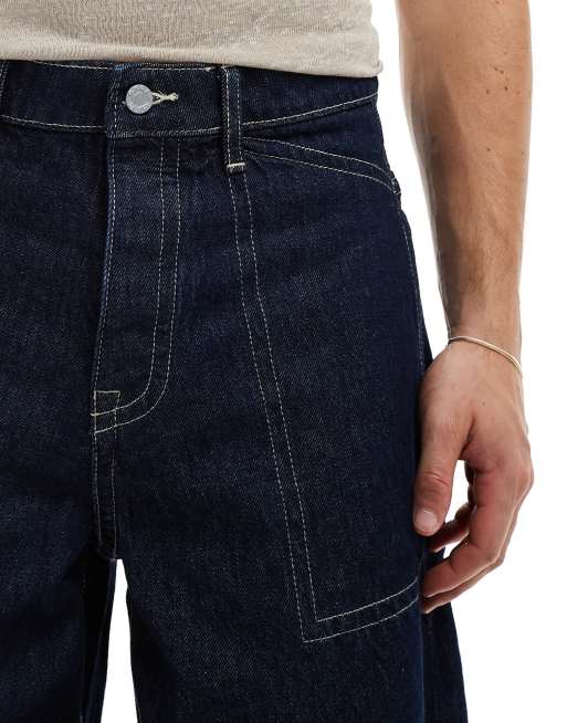 ASOS DESIGN jeansy o bardzo luźnym kroju z kontrastowym przeszyciem w ciemnoniebieskim denimie, 5 z 5