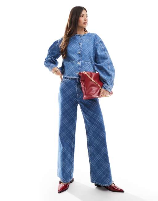 ASOS DESIGN – Jeansy o fasonie dad we wzór w kratkę