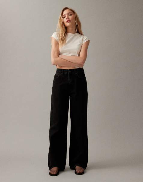 ASOS DESIGN wide leg dad jeans in washed black