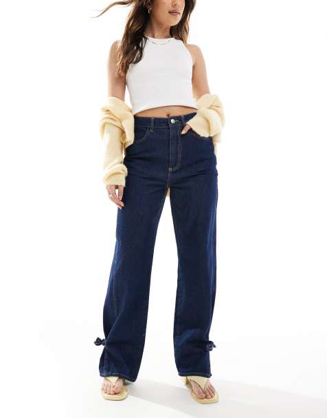 ASOS DESIGN – Jeansy o fasonie dad z wiązaniem u dołu w kolorze indygo - view 1