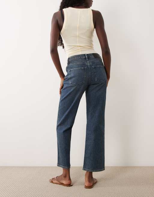 ASOS DESIGN jeansy o prostych nogawkach ankle grazer comfort stretch w ciemnym spraniu vintage, 2 z 5