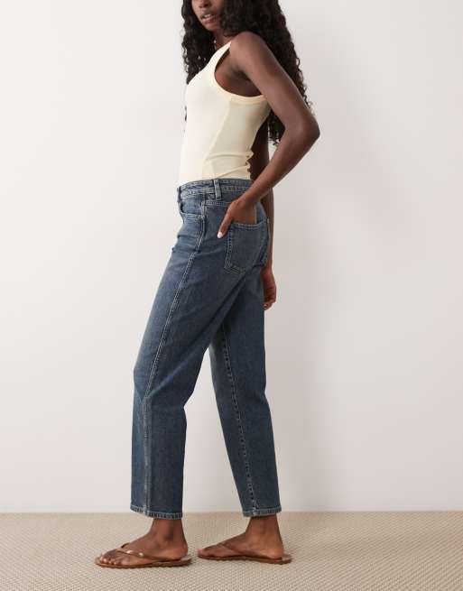 ASOS DESIGN jeansy o prostych nogawkach ankle grazer comfort stretch w ciemnym spraniu vintage, 3 z 5