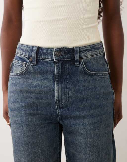 ASOS DESIGN jeansy o prostych nogawkach ankle grazer comfort stretch w ciemnym spraniu vintage, 5 z 5