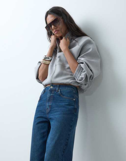 ASOS DESIGN jeansy o prostych, szerokich nogawkach w ciemnym średnim odcieniu, 3 z 5