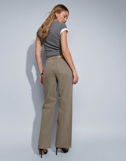 ASOS DESIGN jeansy o prostych, szerokich nogawkach w kolorze khaki, 5 z 5