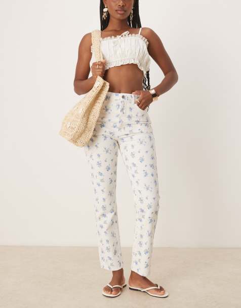 ASOS DESIGN mid rise straight jeans in floral print