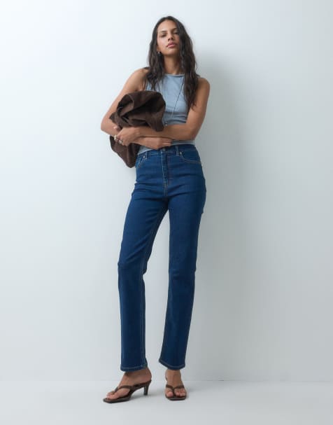 ASOS DESIGN jeansy slim o prostych nogawkach w ciemnoniebieskim odcieniu - view 1