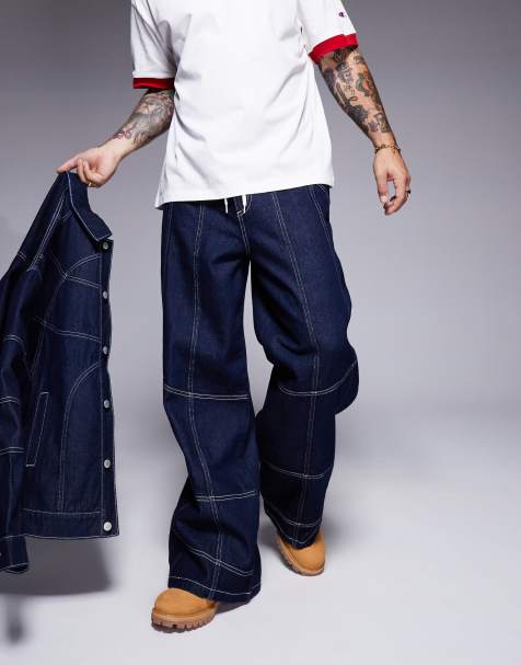 ASOS DESIGN – Jeansy super baggy z ozdobnym szwem w kolorze indygo, część zestawu - view 1