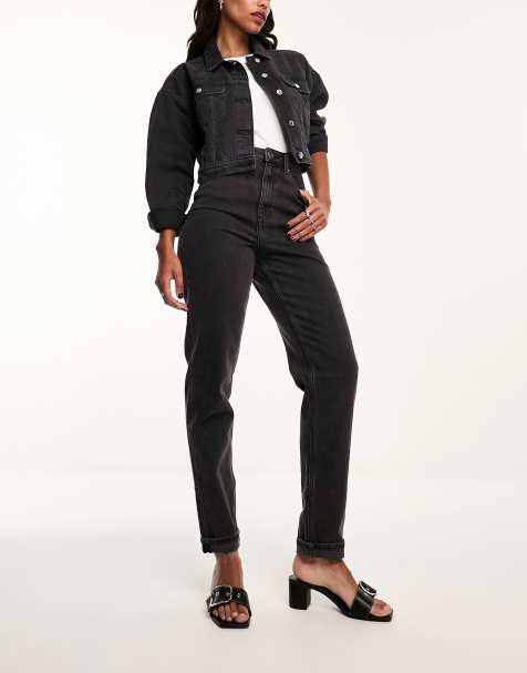 ASOS DESIGN – Jeansy typu mom o dopasowanym kroju w kolorze spranej czerni - view 1