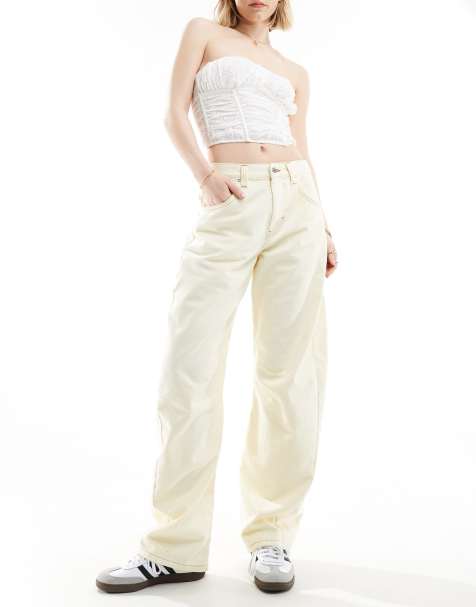 ASOS DESIGN – Jeansy z beczkowatymi nogawkami, w kolorze jasnokremowym - view 1