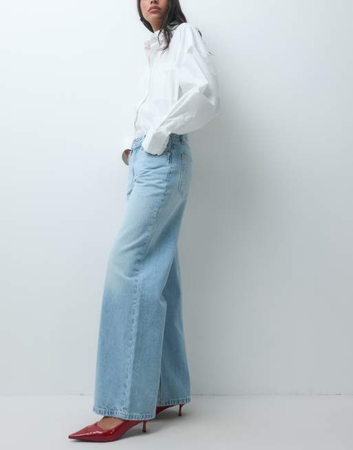 ASOS DESIGN jeansy z niskim stanem i szerokimi nogawkami w jasnym spraniu, 5 z 5