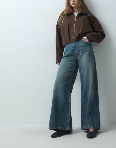 ASOS DESIGN jeansy z prostymi nogawkami i regulowanym pasem w niebieskim spraniu vintage - view 1