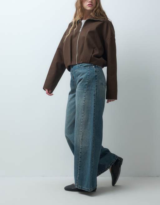ASOS DESIGN jeansy z prostymi nogawkami i regulowanym pasem w niebieskim spraniu vintage, 2 z 5