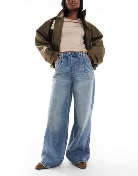 ASOS DESIGN – Jeansy z szerokimi nogawkami i wiązaniem w talii w kolorze niebieskim vintage - view 1