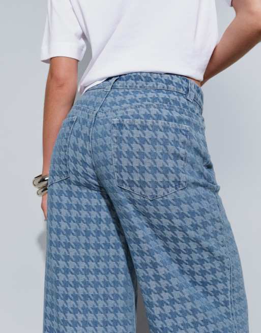 ASOS DESIGN jeansy z szerokimi nogawkami w pepitkę, 4 z 5