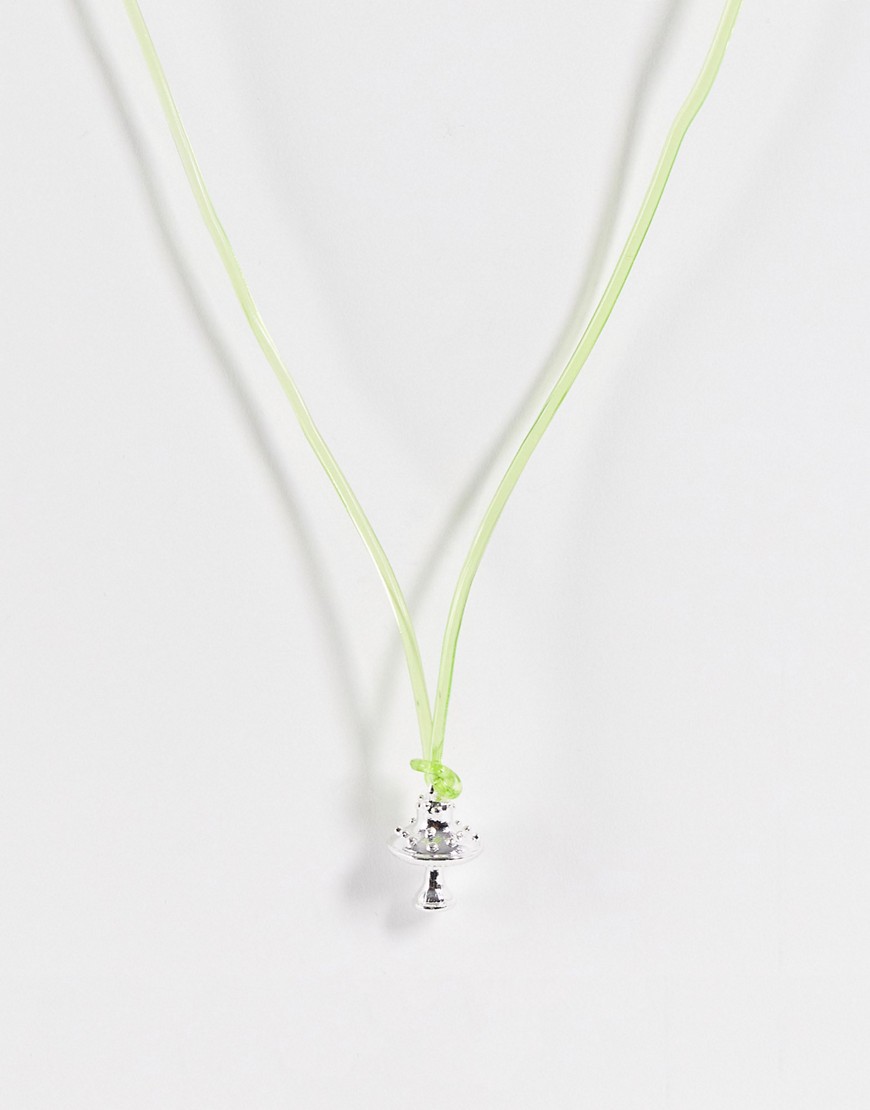 ASOS DESIGN jelly cord necklace with mushroom pendant in bright green and silver tone