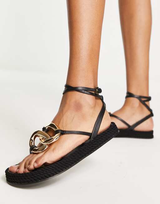 ASOS DESIGN Jellyfish premium leather rope sandals in black ASOS