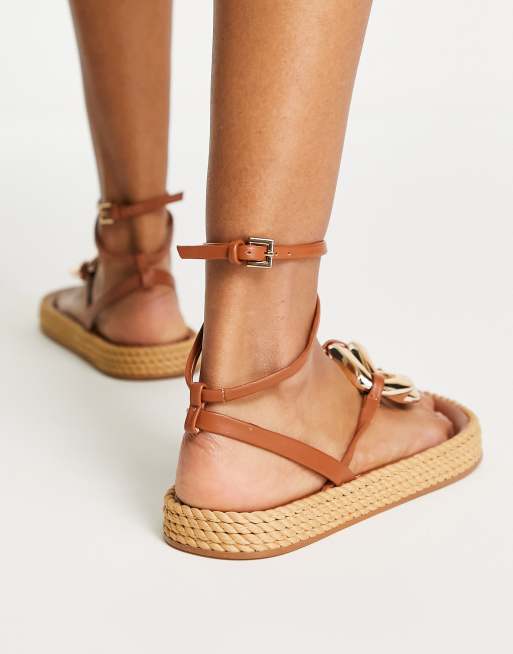 ASOS DESIGN Jellyfish premium leather rope sandals in tan ASOS