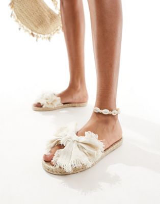 Asos Design Jem Bow Espadrille Mule Sandals In Natural-neutral