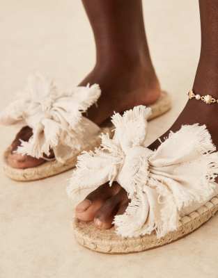 Asos Design Jem Bow Espadrille Mule Sandals In Natural-neutral In Neutral