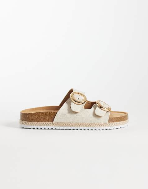 ASOS DESIGN Jenna espadrille mule sandals in natural linen - view 1