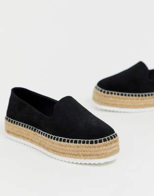 black suede flatforms