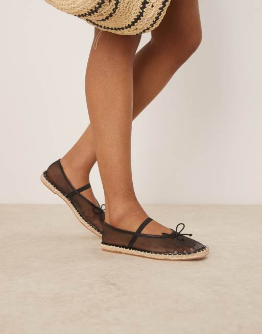 ASOS DESIGN Jennie espadrille ballet flat in black mesh