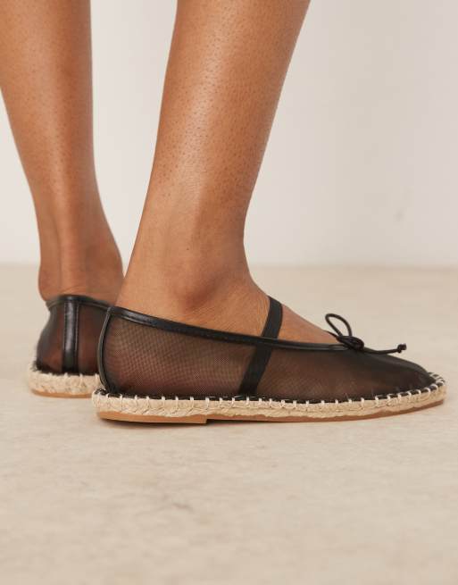 ASOS DESIGN Jennie espadrille ballet flat in black mesh