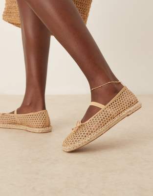 ASOS DESIGN - Jennie - Gewebte Espadrilles-Ballerinas in Natur-Neutral