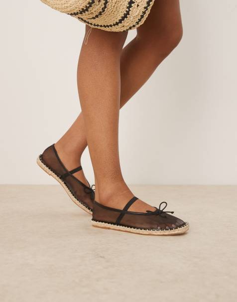 ASOS DESIGN – Jennie – Płaskie espadryle balerinki z czarnej siateczki - view 1