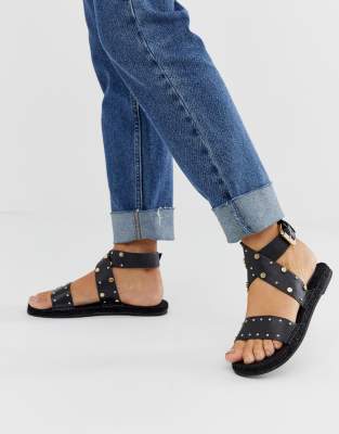 ASOS DESIGN Jerry studded leather espadrille sandals in black | ASOS