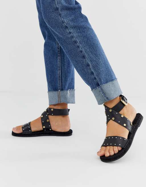 asos design mottle leather flat brogues in black