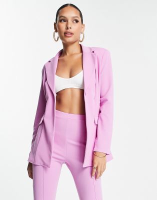 ASOS DESIGN - Jersey-Anzugblazer in Rosa mit verstärkter Schulterpartie und geraffter Taille