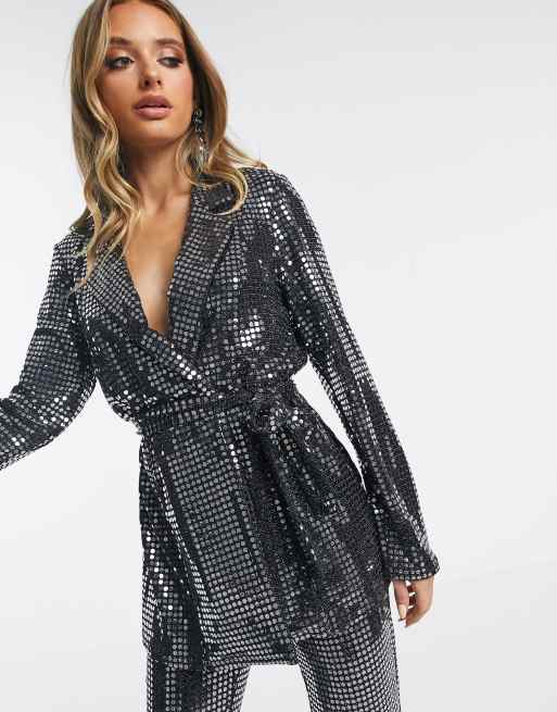 ASOS DESIGN – Jersey-Anzug mit Wickeldesign und Pailletten, 2 von 2