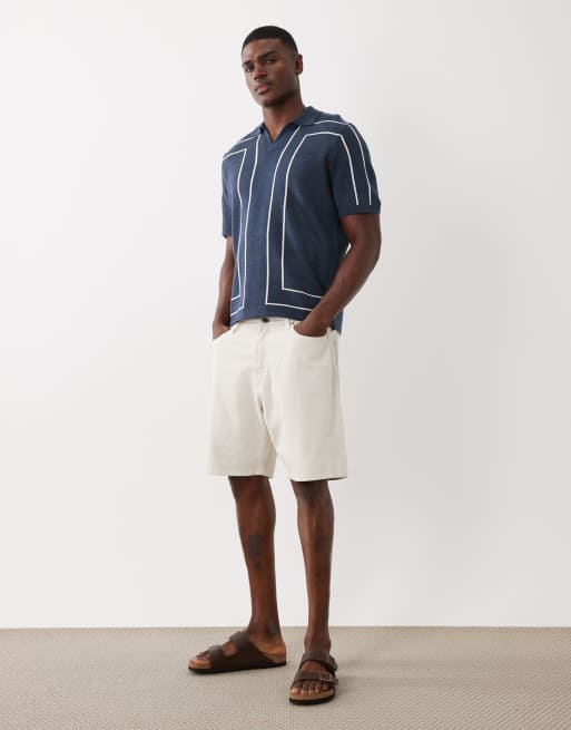 ASOS DESIGN - Jersey azul marino holgado con muesca y estampado gráfico lineal de punto, 2 de 5