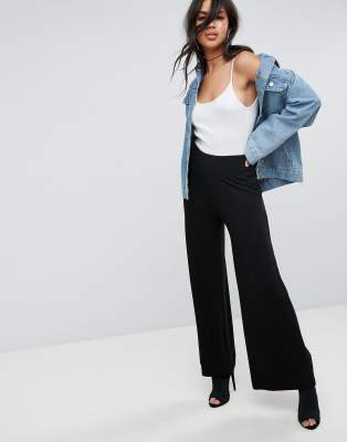 black jersey wide leg trousers