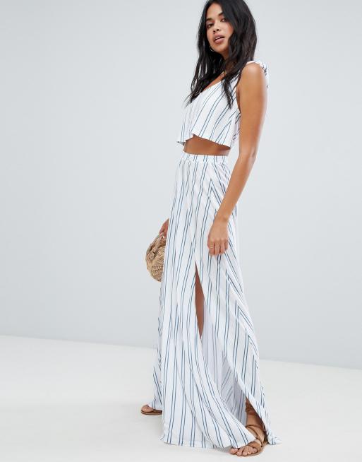 ASOS DESIGN knot twist jersey beach co-ord top and skirt in stripe, 3 of 3