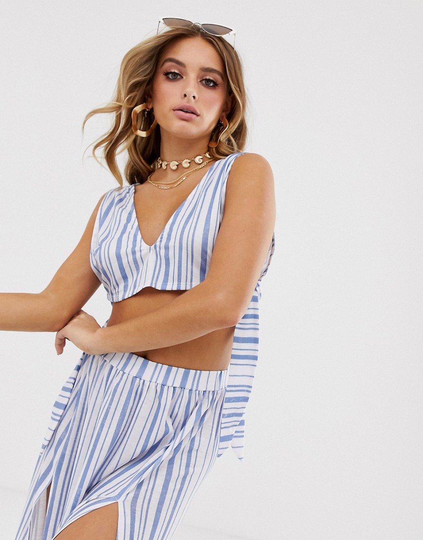 ASOS DESIGN jersey beach crop top with tie sides in stripe co-ord-Multi