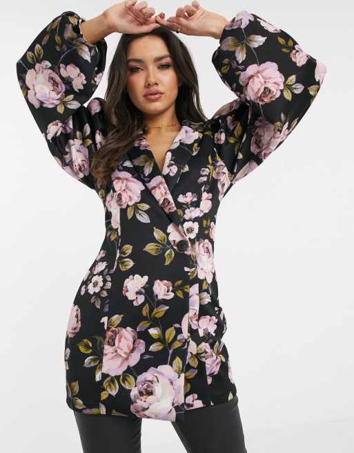 ASOS DESIGN - Jersey blazer met open achterkant en donkere bloemenprint
