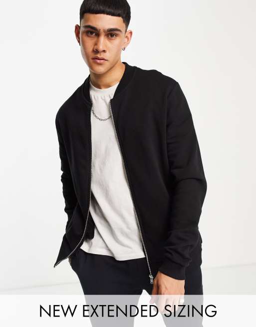 ASOS DESIGN jersey bomber jacket in black | ASOS