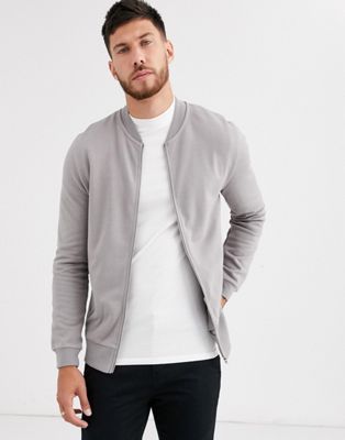 ASOS DESIGN jersey bomber jacket in grey | ASOS