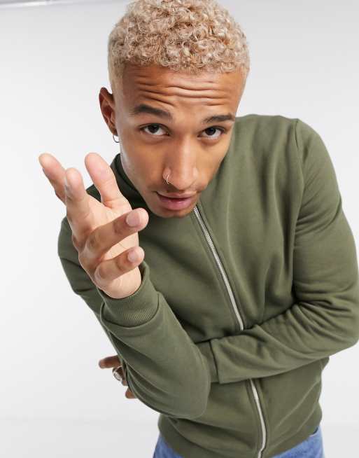 ASOS DESIGN jersey bomber jacket in khaki