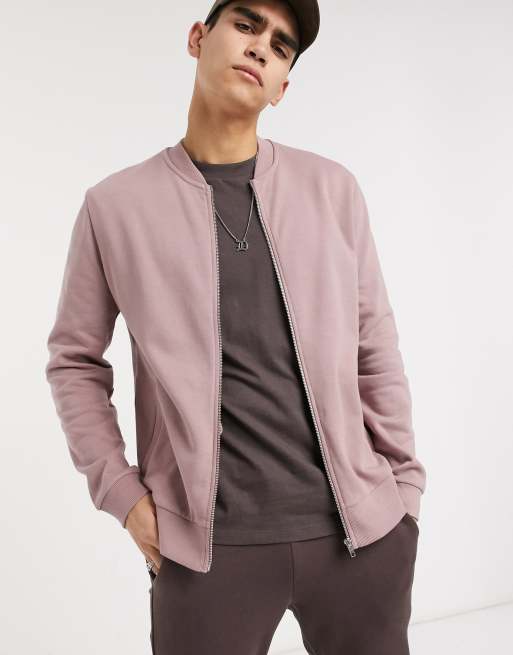 ASOS DESIGN jersey bomber jacket in mauve | ASOS