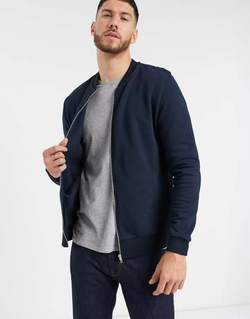 ASOS DESIGN jersey bomber jacket in navy | ASOS