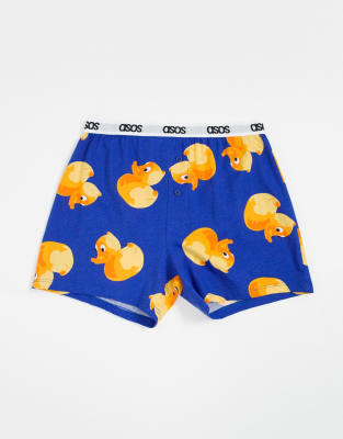 ASOS DESIGN JERSEY BOXER SHORT IN BLUE WITH RUBBER DUCK PRINT BRONZE